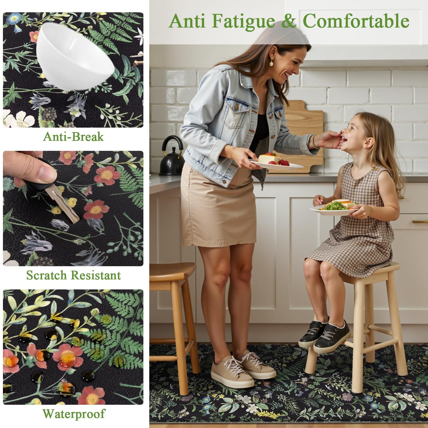 SHACOS Botanical Kitchen Rugs Set of 2, 17x27.5+17x47 inch