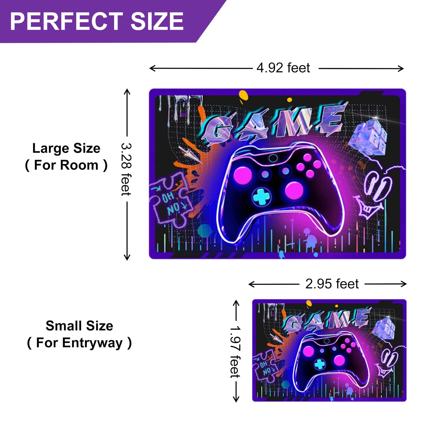 LYGLIGH Gaming Rug for Boys Room, Gamer Rugs, Better Non-Slip Dual-Layer Grip, Easy Clean Game Controller Rug for Entryway Bedside Desk, Gift for Teens Kids, 35''X24''