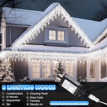 66 Ft 640 LED Christmas Icicle Lights Extra Long 8 Modes Waterproof Icicle String Light with 120 Drops, Fairy Hanging Lights Decor with Remote for Xmas Wedding Indoor Outdoor Cold White