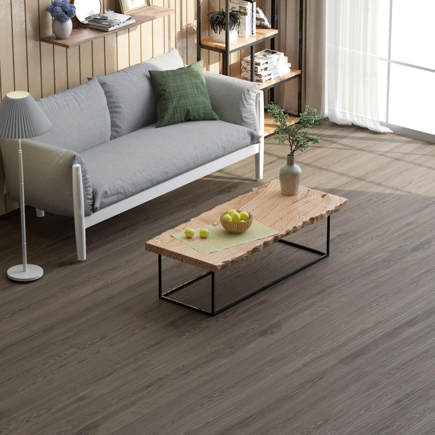 Oxdigi Peel and Stick Vinyl Flooring Roll 23"x 118"/19 Sq.Ft, Thicken Self Adhesive Vinyl Floor Tiles Wood Plank Flooring Waterproof Wear-Resistant for Any Room, Easy DIY Floor Coverings, Brown
