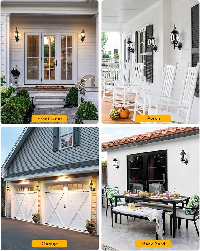 VIANIS Outdoor Garage Lights Wall Mount, Dusk to Dawn LED Outdoor Lighting Wall Lanterns for Porch, Black Exterior Light Fixture, Waterproof Outdoor Sconce Lights, Outside Light for House 2 Packs