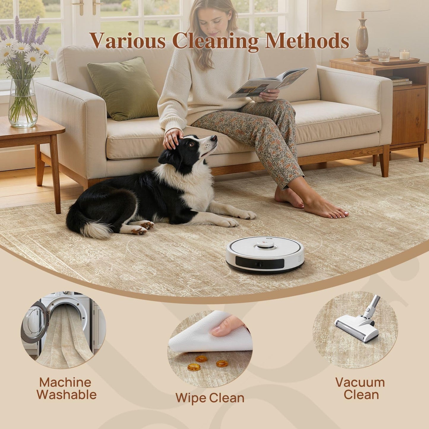 UERMEI 2x6 Machine Washable Runner Rug: Vintage Non Slip Low-Pile Stain-Resistant Hallway Floor Carpet, Soft for Entryway Kitchen Bathroom, Kid Pet Safe Robot Vacuum Friendly - Brown