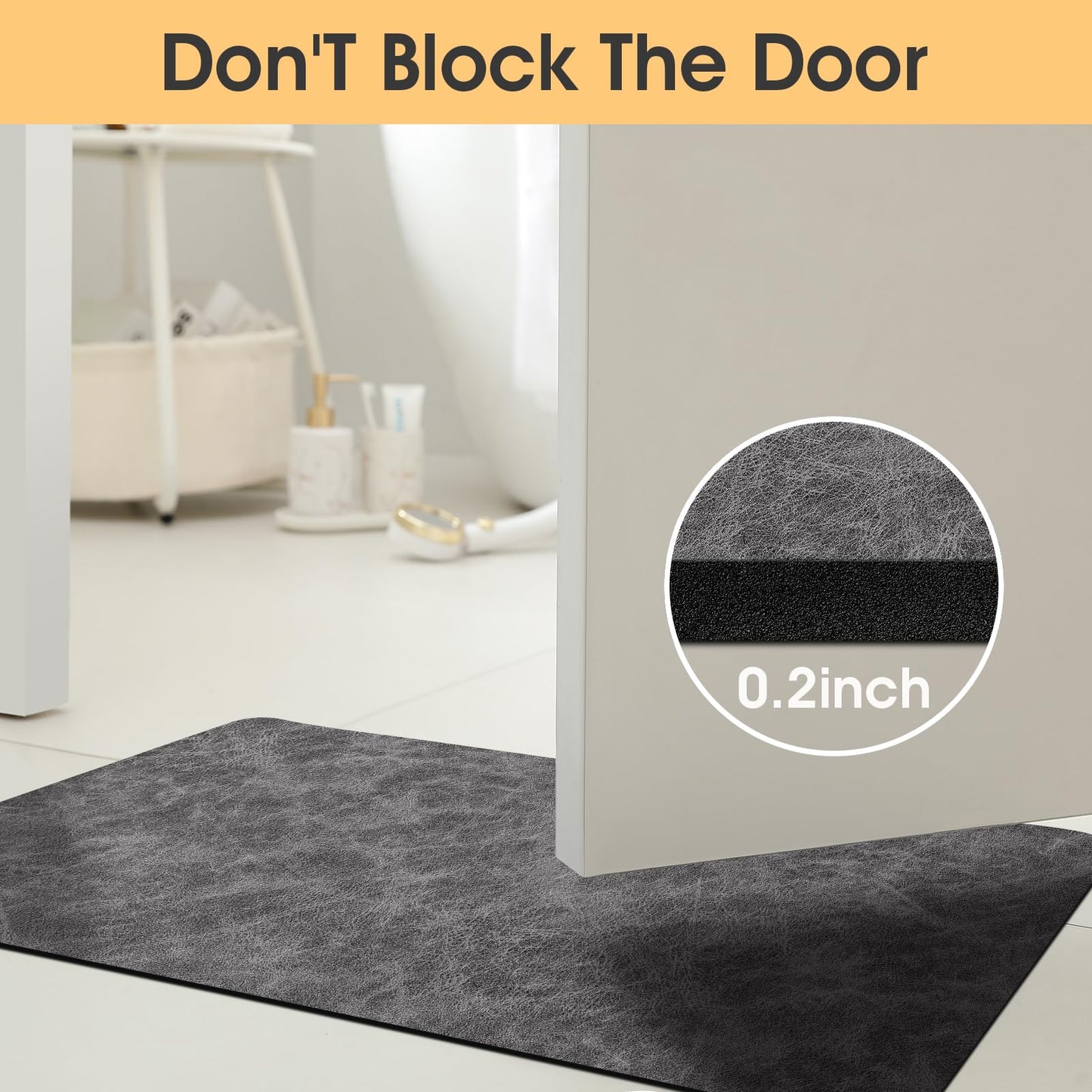 ACCUMTEK Non Slip Bath Mat, Thin Bathroom Rugs Fit Under Door, Quick Dry Bath Mats, Machine Washable Bath Rugs for Bathroom, Bathtub & Kitchen, Charcoal Gray/Crackle/24 x17