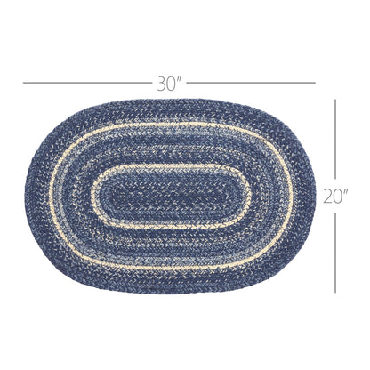 VHC Brands Great Falls Blue Rug with PVC Pad, Jute Blend, Oval, Blue White, 20x30 inches