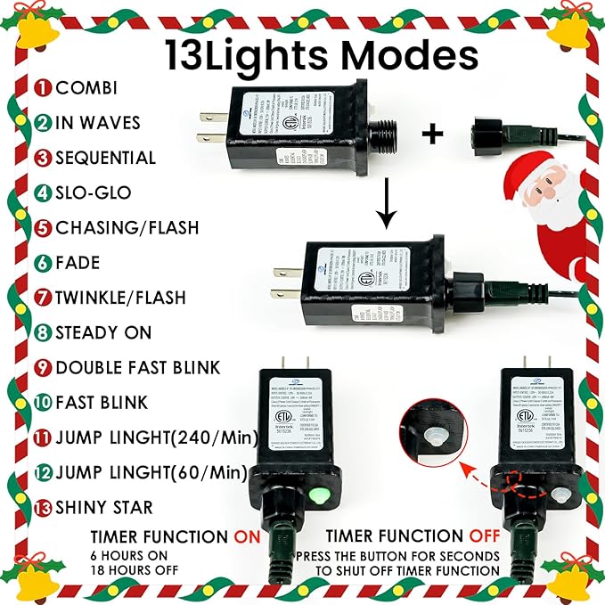 Connectable 100LED 42Ft 13Modes Christmas String Lights Outdoor Indoor | Extendable Green Wire Warm White Christmas Tree Lights with Timer | Twinkle Fairy Light Plug in for Xmas Tree (Warm White)