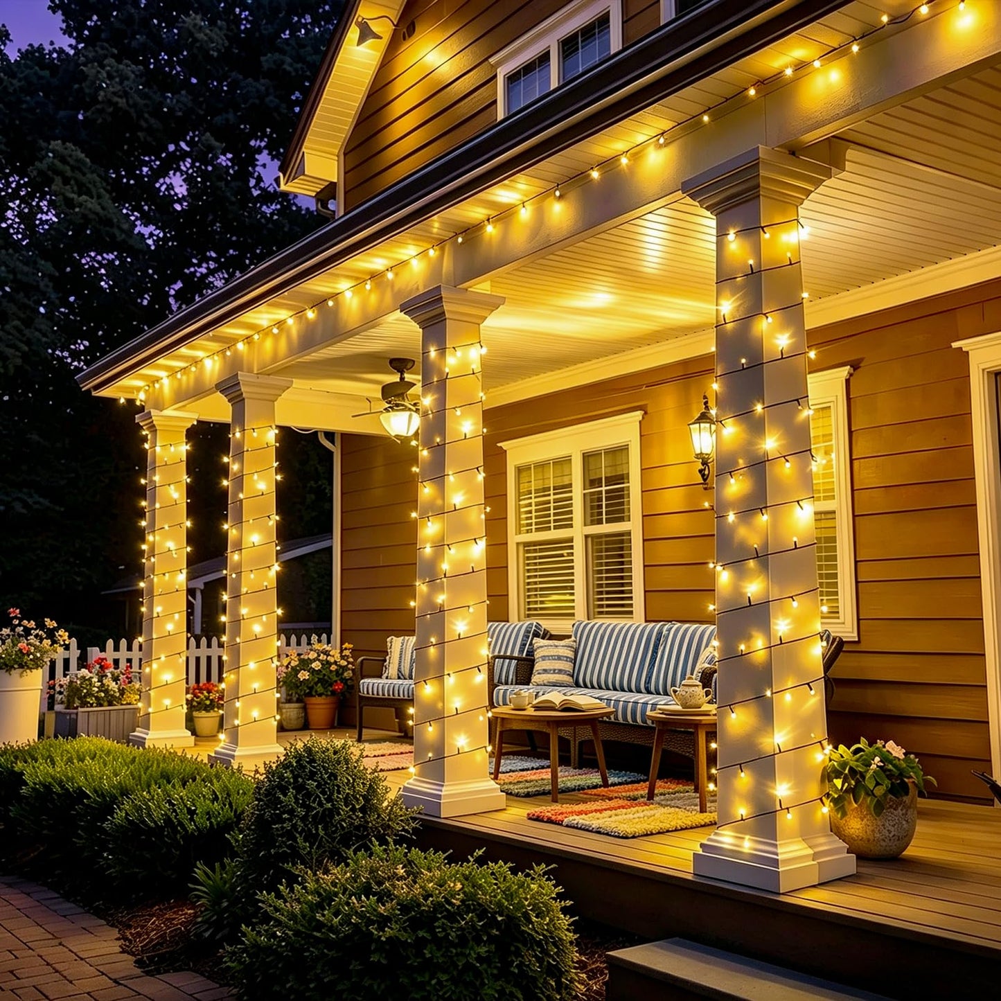 QITONG 500LED Warm White String Lights, 165ft Christmas Lights Outdoor Waterproof with Plug in, Green Wire Twinkle Tree Lights Indoor with 8 Modes