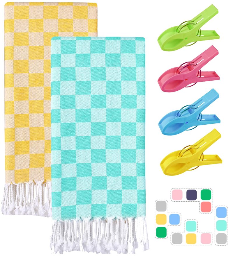 2 Packs Turkish Beach towel Vacation Essentials Blanket Bath Pool Towel Extra Large Sand Free Fast Drying Lightweight Swim Necessities Women Summer Gift Vacation Travel Accessories Thin Sandless