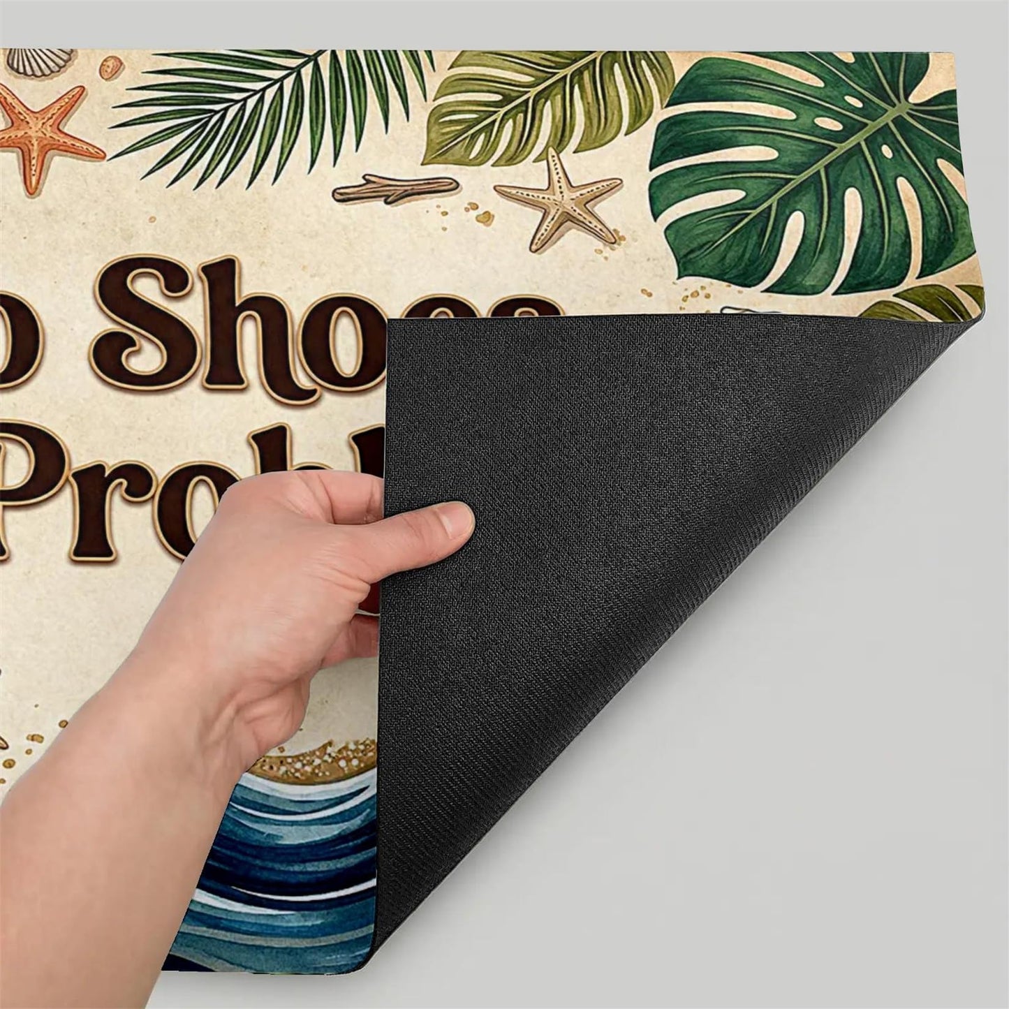 KITAIOPT Beach Theme Doormat, Low Profile Non Slip Rubber Backing, No Shoes No Problems Entrance Mat, 0.12" (3mm) Thin Indoor Floor Mat for Front Door
