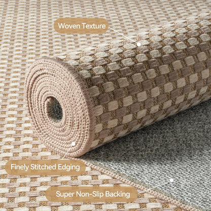 YDKGL Boho Washable Area Rugs 5x7 ft, Non Slip Area Rug for Living Room, Braided Office Rugs Bedroom Rug Woven Washable Indoor Floor Carpets for Office Dining Bedroom Living Room, Easy to Clean, Brown
