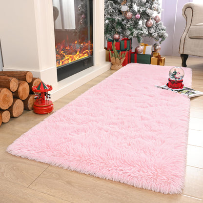 Keeko Pink Runner Rugs for Bedroom Girls Room, 2x8 Fluffy Bedside Kids Room Rug Shag Cute Indoor Baby Rugs Fuzzy Modern Area Carpet for Teen Kid Girl Child Nursery Living Room Dorm Decor