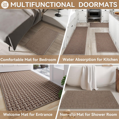 Indoor Door Mat 36x60 Dirt Resistant and Absorbent, Non-Slip Rubber Backing Floor Mats, Easy Clean Low-Profile Doormat for Entryway, Front Door, Inside Entrance Brown