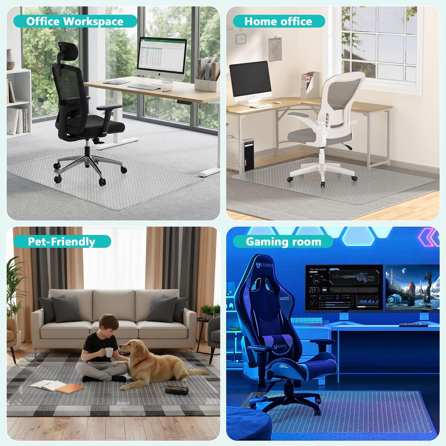 Office Chair Mat for Low Pile Carpet with Lip, 48" x 60" Clear Heavy Duty Plastic Floor Protector for Smooth Rolling Desk & Computer Chairs, Under Desk Chair Mat for Home Office
