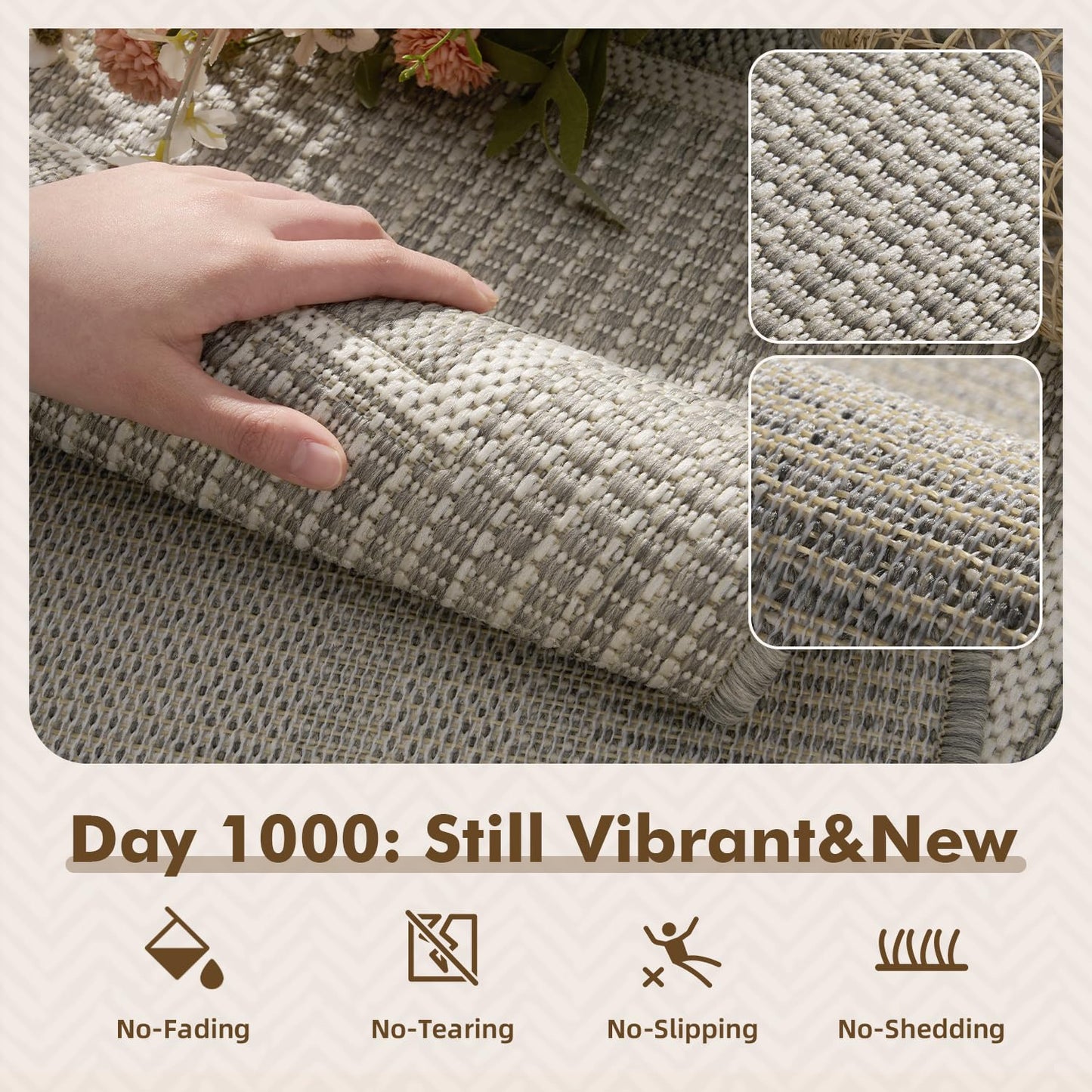 MontVoo-Outdoor Rug-Patio Rug 5x7 ft Polypropylene Indoor Outdoor Rugs Outdoor Carpet for Patio Deck Balcony Porch, Textured Weave, Durable for High Traffic, Fade-Resistant, Modern Silver Grey