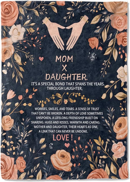 Mother's Day Fleece Blanket - 50x60in Mom from Daughter Birthday Heartfelt Message Floral Throw Blankets,Soft Cozy Lightweight, Ideal for Living Room Home Decor and Women Gifts