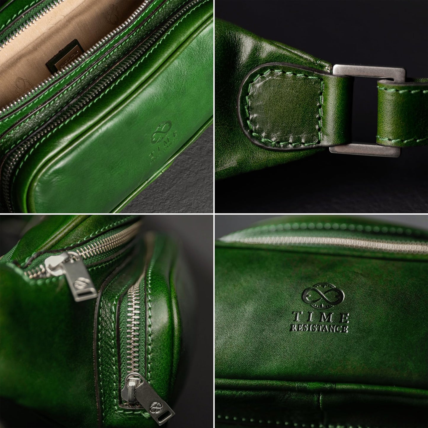 Time Resistance Leather Waist Pack - Belly Bag, Belt Bag, Fanny Pack - Handmade in Italy (Green)