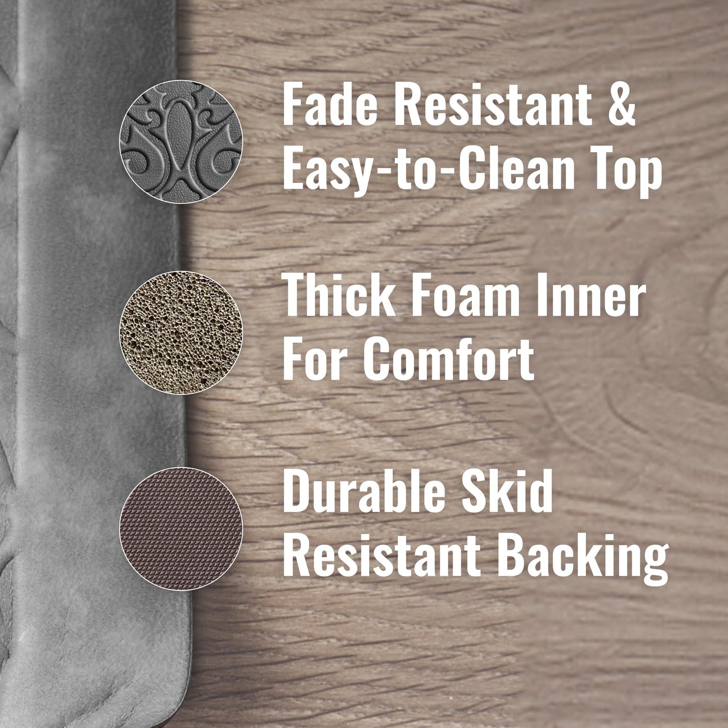 Chef Gear - Anti-Fatigue Gelness Kitchen Mat - Marni Design - Cushioned Comfort Chef Mat - Faux Leather - Cooking & Standing Relief -Skid-Resistant - Measures 17.5"x48" - Grey