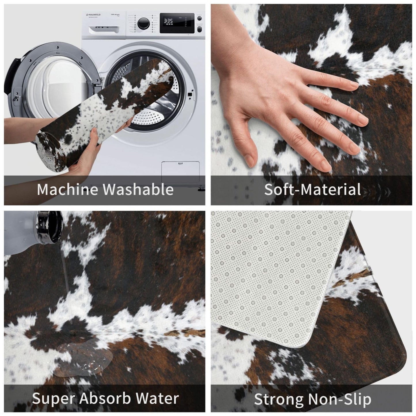 Western Cowhide Cow Print Bath Mats 15.7x23.6 Inch for Bathroom, Soft Absorbent Cow Bath Rug Non-Slip Floor Rug Carpets for Kitchen Bathroom Laundry Bedroom Living Room Decoration