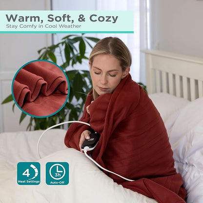 BLACK+DECKER Heated Blanket Electric Throw, Fleece Electric Blanket, Heating Blanket with 4 Heating Levels, 3H Timer, Auto Shutoff, Fast Heating (50x60 inches, Chocolate)