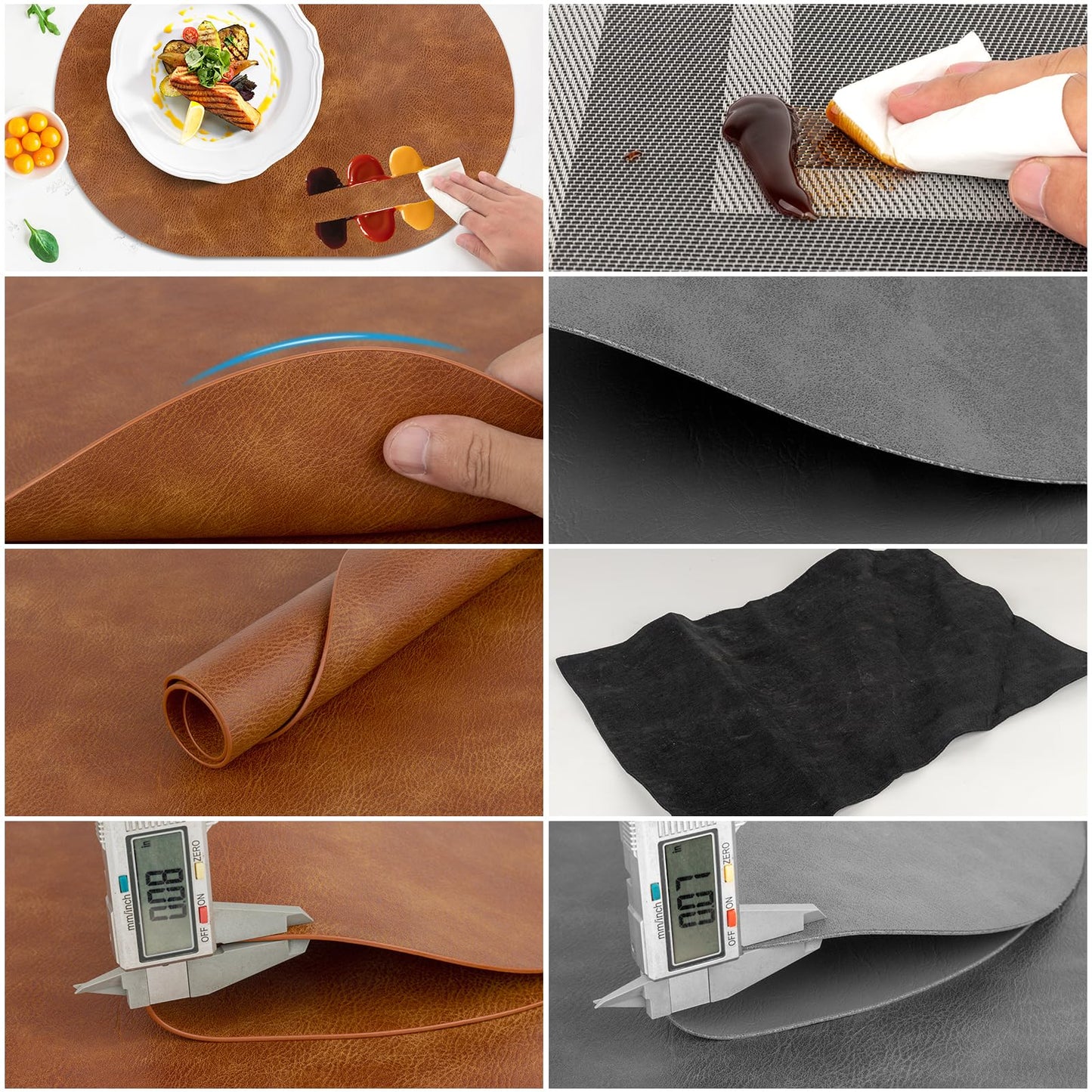 ADRIMER Placemats, Heat Resistant Oval Placemats Set of 8 Washable 12 x 17 Inch, Waterproof Table Mats, Wipeable Pu Place Mats for Kitchen, Dining Room, Turmeric Brown