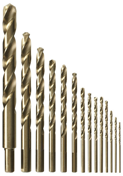 BOSCH CO14B 14-Piece Cobalt Drill Bit Set with Included Case - M42 Metal Drill Bits with Three-Flat Shank for Drilling Applications in Stainless Steel, Cast Iron, Titanium, and Light-Gauge Metal