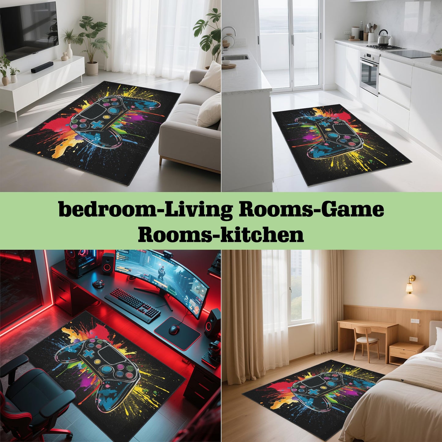 Vesocro Gaming Rug for Room,3x5 ft Non-Slip Cool Gamer Rugs for Bedroom Livingroom and Game Room Decor