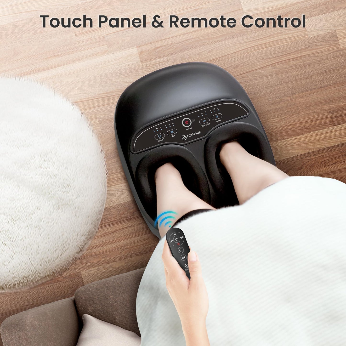 COMFIER Foot Massager with Heat,Kneading,Vibration,Compression,Pause Function,Shiatsu feet Massager for Plantar Fasciitis Neuropathy, Gifts for Him/Her,Remote Control,Size 13