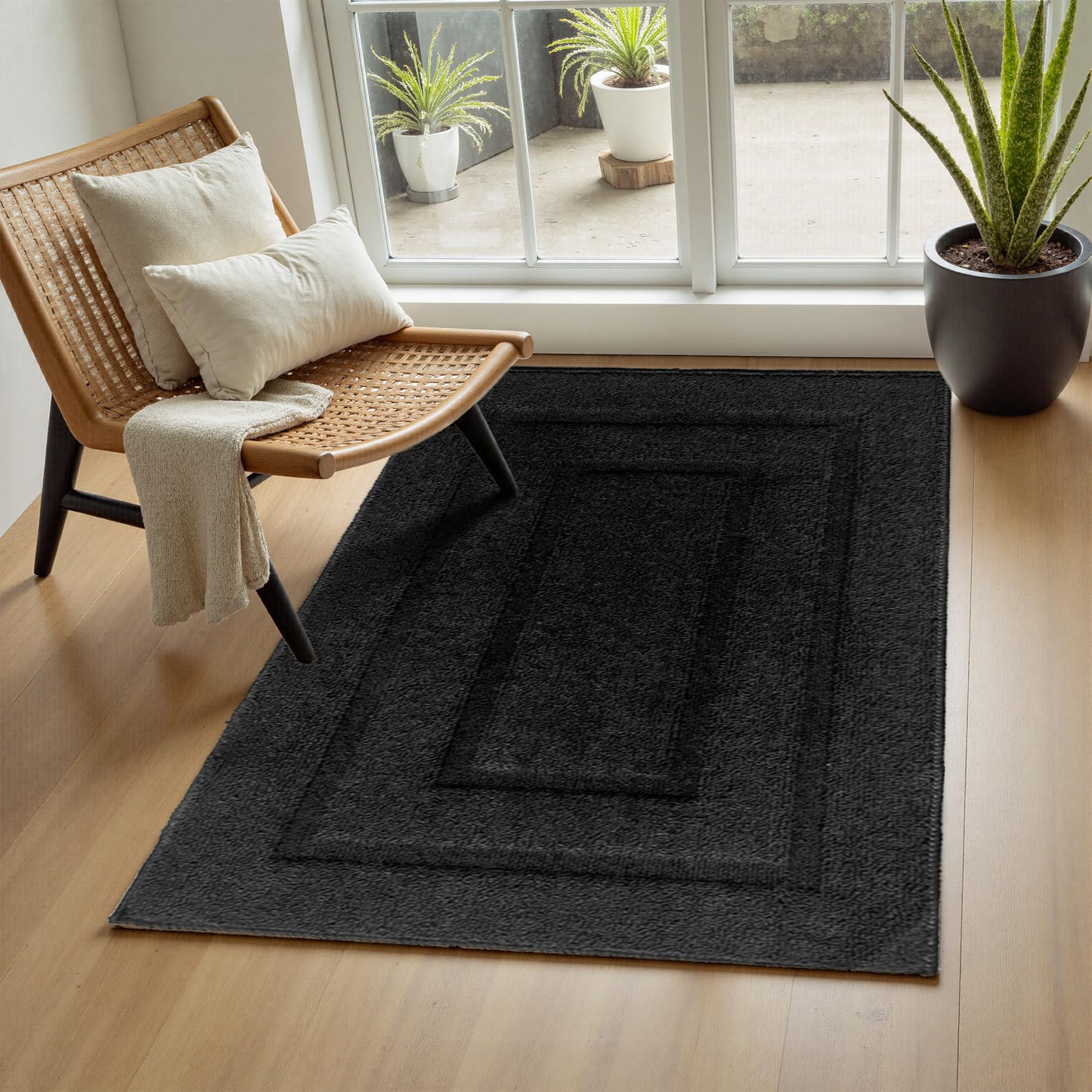 3x5 Washable Runner Rug for Hallway, Non Slip Low-Pile Kitchen Rug, Durable Soft Floor Carpet Runners for Entryway, Bedroom, Bathroom, Laundry Room, Solid Black
