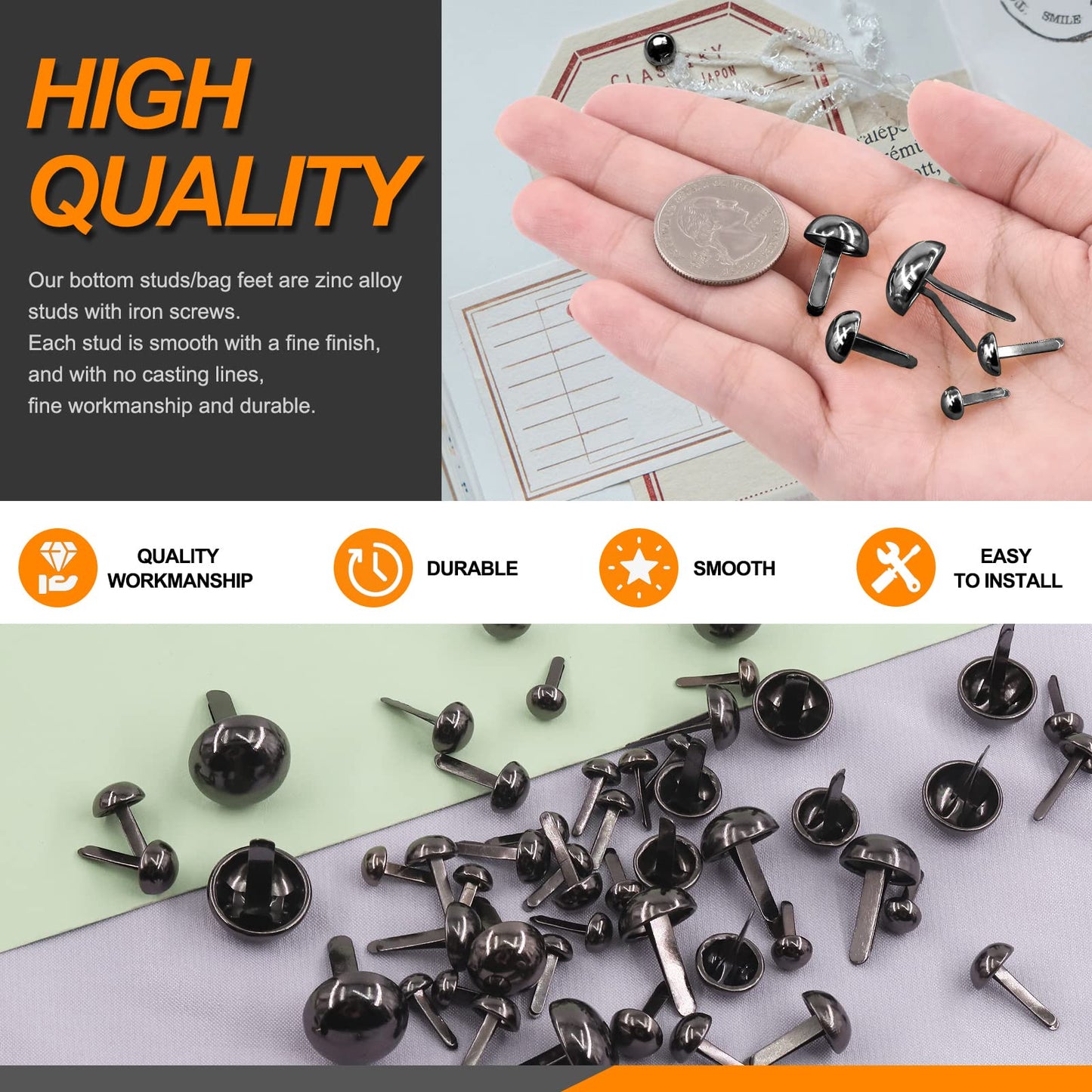 Rustark 500PCS 5 Sizes Black Paper Fasteners Round Brads Fasteners Assortment Kit Mushroom Head Paper Fasteners Brass Metal Brads Scrapbooking Decorative Paper Crafts School DIY Art Project Supplies