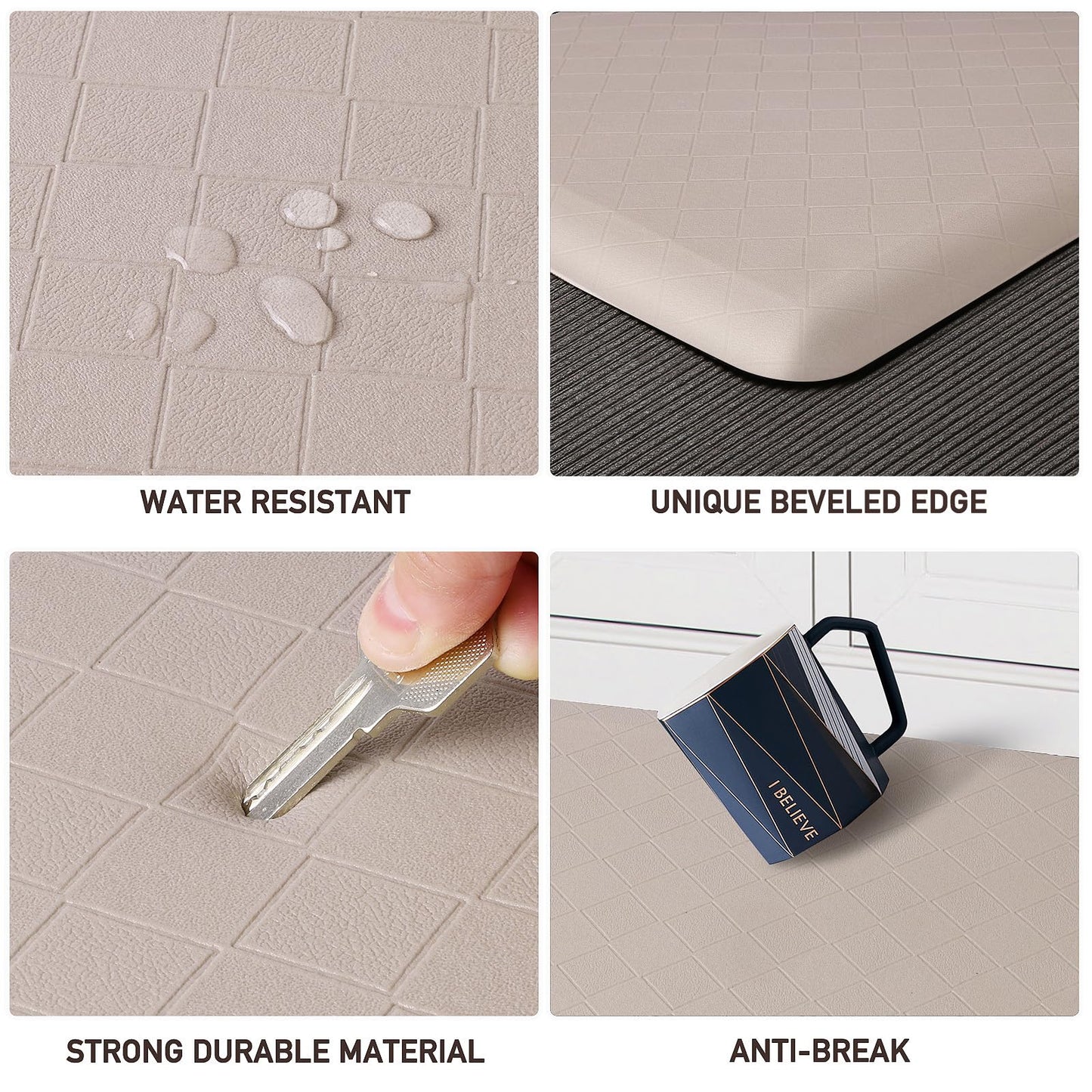 HappyTrends Kitchen Runner Rugs Anti-Fatigue mats - 4/5 Inch Thick Non Slip Waterproof Ergonomic Comfort Mat for Kitchen, Floor Home, Office, Sink, Laundry (17.3"x 28",Khaki)