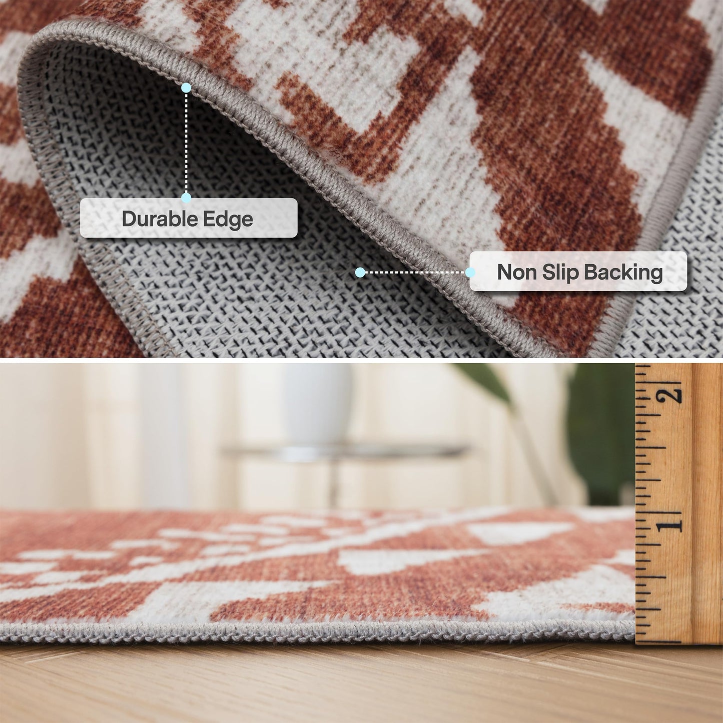 ReaLife Rugs Machine Washable Area Rug Runner - Living Room Bedroom Bathroom Kitchen Entryway Office - Padded Low Pile Stain Resistant Premium - Moroccan Diamond Tribal - Jax - Orange 2'6" x 8'