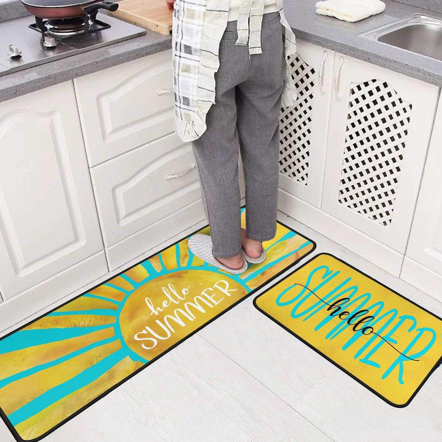 flippana Summer Kitchen Rugs and Mats for Floor, Summer Decorations for Home, 2 Pcs Non-Slip Backing Spring Summer Mat, Summer Decor Holiday Kitchen Rug Sets with Runner 17"x47.2"+17"x30"