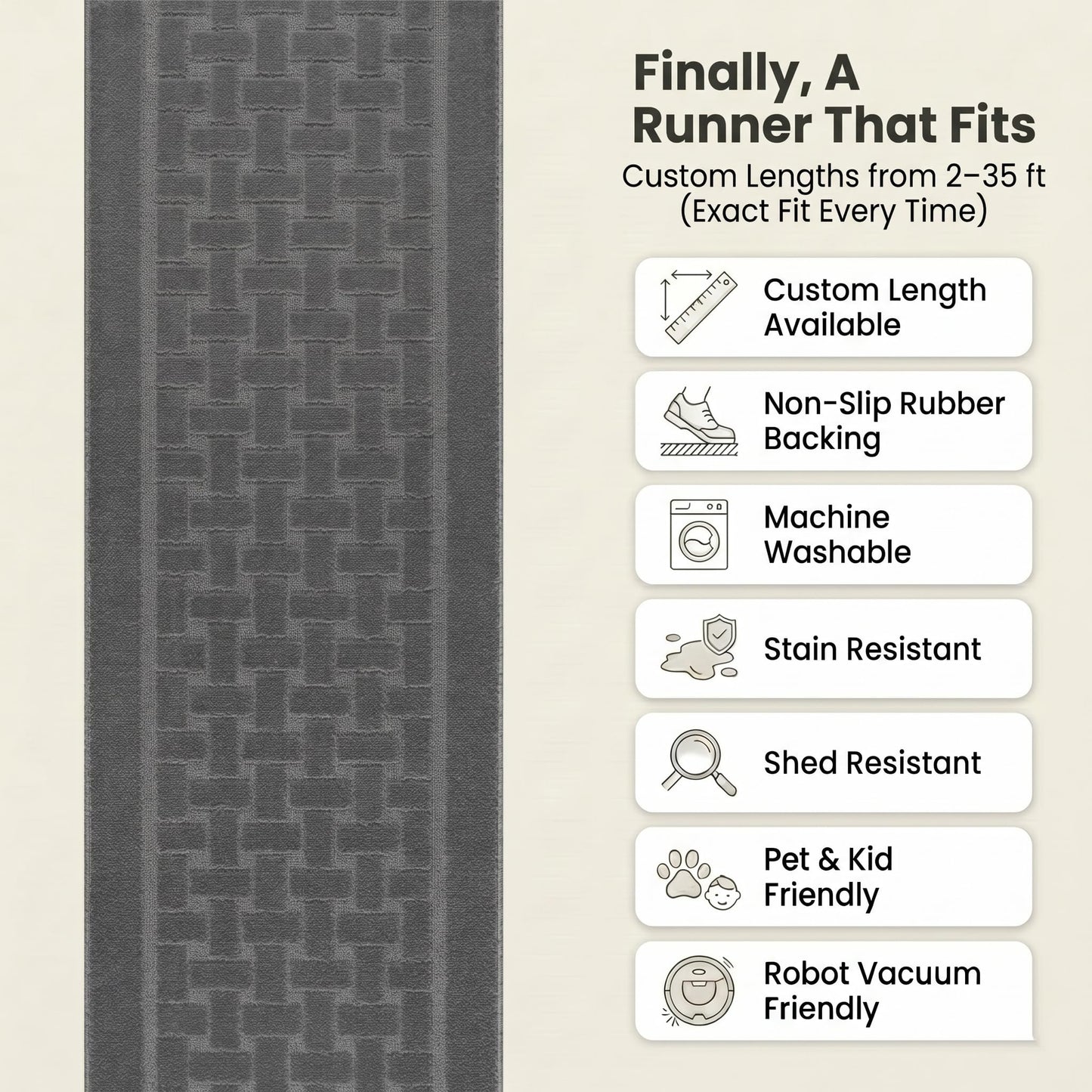 Non Slip Washable Carpet Runner Rug with Rubber Backing, Custom Floor Mat for Kitchen Hallway Stairs Bedroom Bathroom Entry, Anthracite Grey, Your Choice of Length, 26 Inch X 7 feet