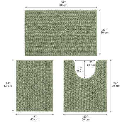 Urvoix Bathroom Rugs Sets 3 Piece, Non-Slip Chenille Bath Rug - Ultra Soft, Washable, Super Absorbent Bath Mat for Bathroom, Toilet and Tub (Sage Green)