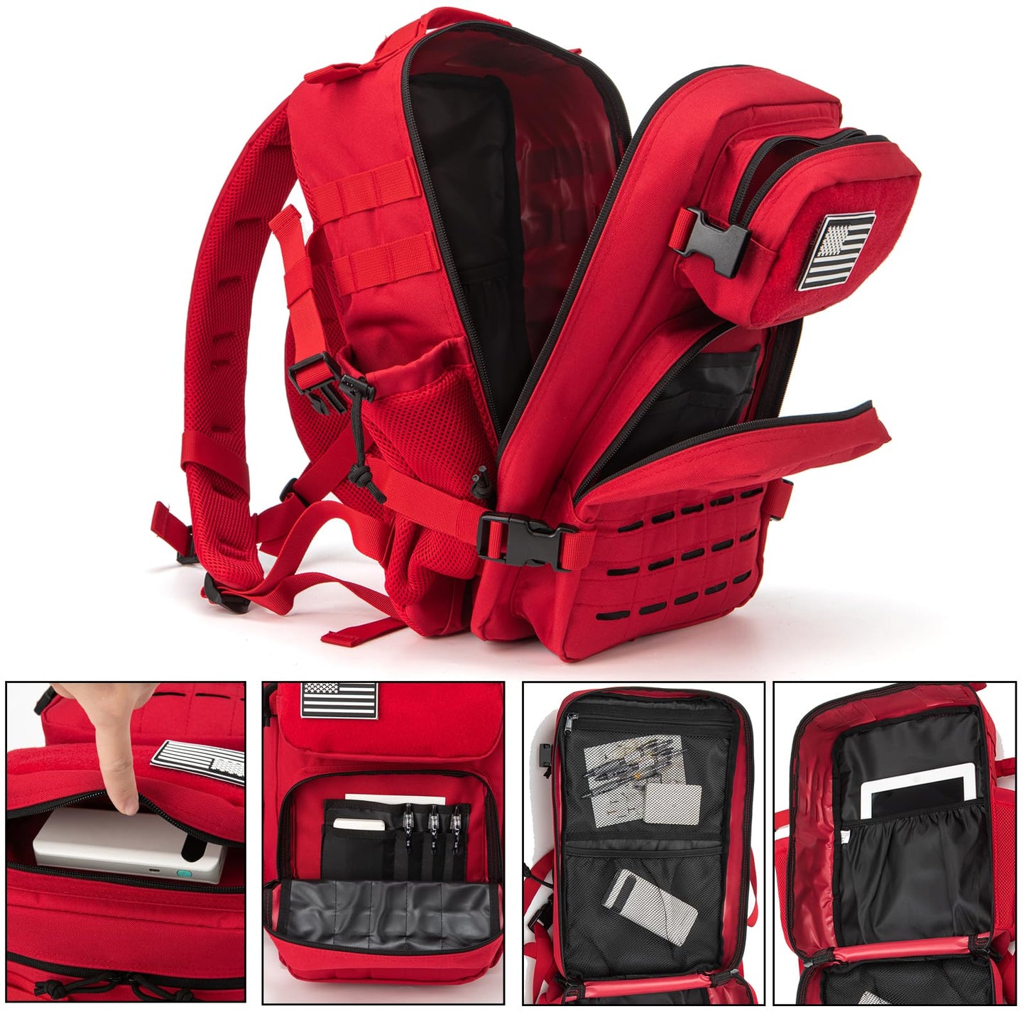 QT&QY 25L Military Tactical Backpacks For Women Survival Army Laser cut Molle Daypack small EDC Bug Out Bag Gym Rucksack With Dual Cup Holders medical Rucksack Red heavy duty backpack
