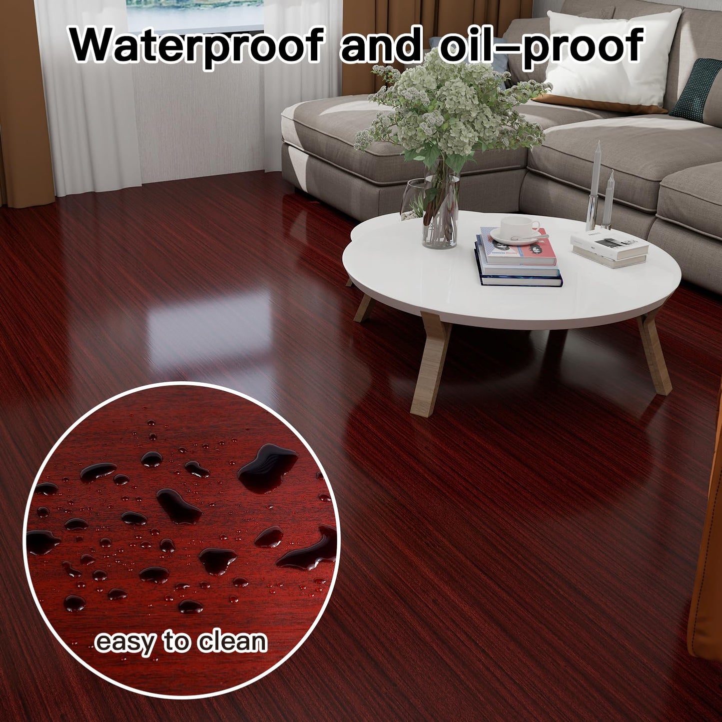 Professional Grade Thickening Peel and Stick Floor Tile 11.8”X 118" Self Adhesive Vinyl Flooring Floor Tiles Peel and Stick Waterproof and Non-Slip Scratch-Resistant for Kitchen Bathroom, Red Brown