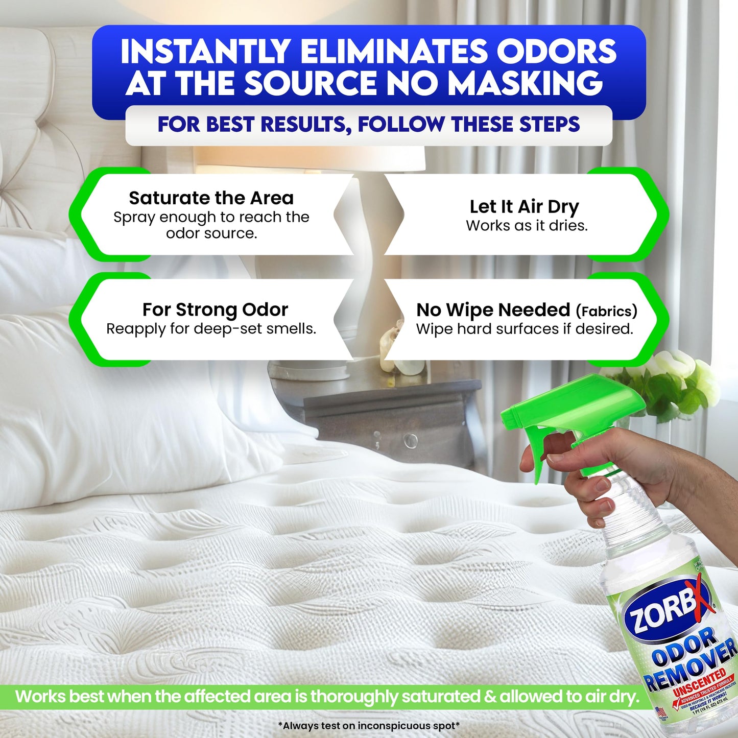 ZORBX Unscented Odor Eliminator for Strong Odor 16 Fl Oz - Used in Hospitals & Healthcare Facilities - Advanced Trusted Formula, Fast-Acting Odor Remover Spray for Dog, Cat, House & Carpet