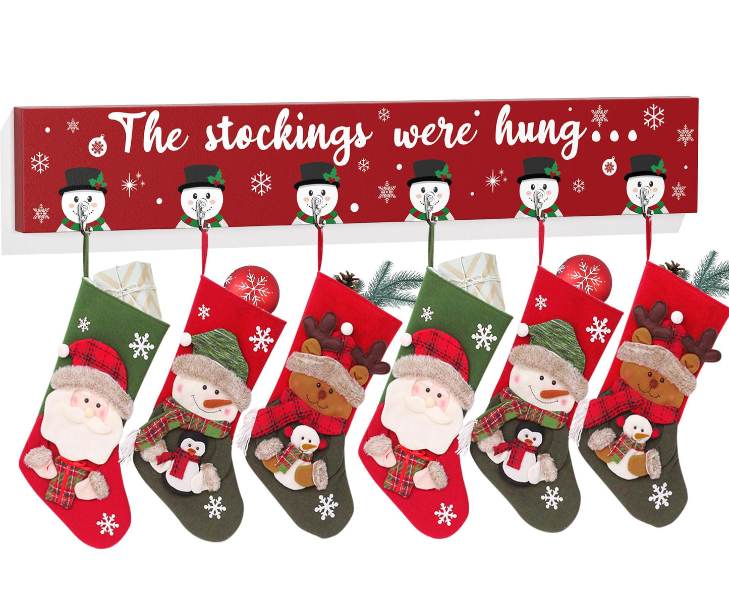 Christmas Stocking Holder Mantle Christmas Stocking Hangers for Mantel Fireplace Wall Hanging Sign with 6 Hangers Collapsible And the Stockings Were Hung Christmas Stocking Hooks Xmas Decor 28.4 Inch