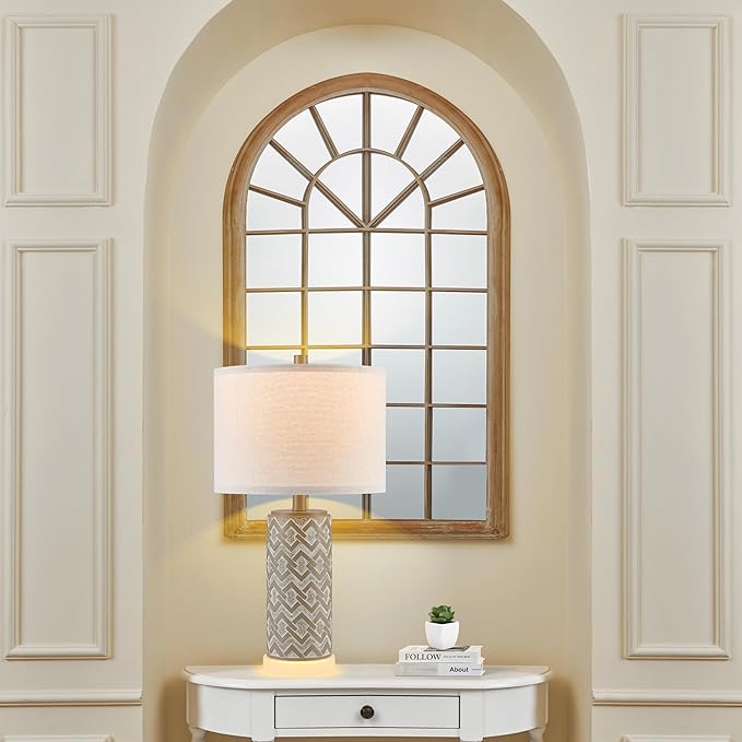 Kyrid Farmhouse Table Lamps Set of 2 with Night Light, Rustic Nightstand Lamps for Living Room and Bedroom (Bulbs Included)