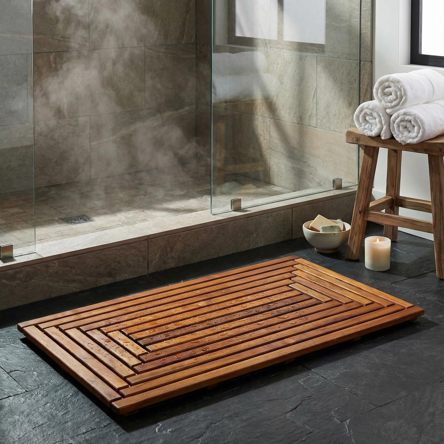 Bare Decor Giza Shower, Spa, Door Mat in Solid Teak Wood, 36" x 20"