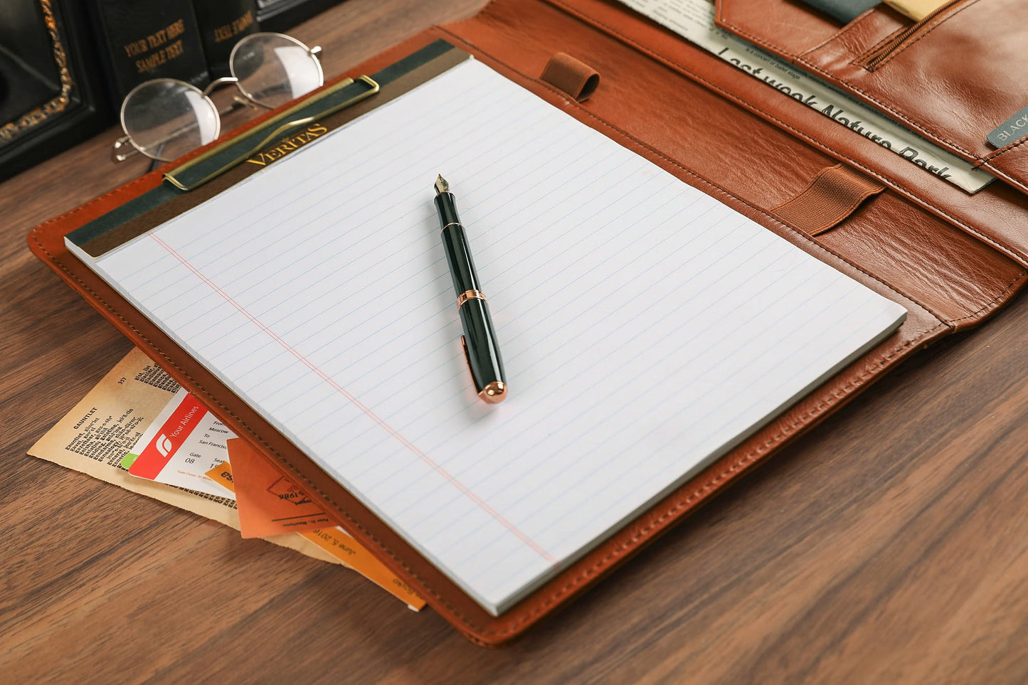 Personalized Leather Padfolio for Lefty, Business Portfolio Binder with Clipboard, Legal Pad Portfolio Folder for Men/Women - Oil Brown
