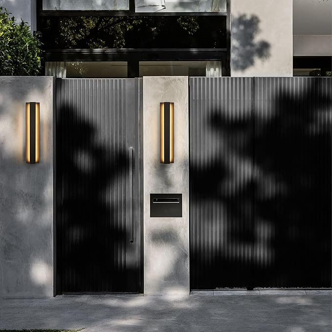LamQee 18.5 Inch Modern Outdoor Wall Lights Exterior Lighting Fixtures, 3000K 12W LED Contemporary Outdoor Wall Sconce, Matte Black Outside Wall Mount Lights for House Garage Porch Patio Front Door