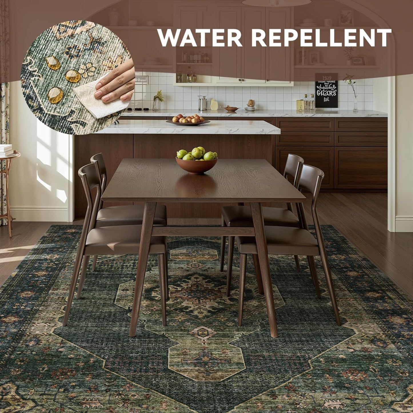 Engiw Olive Green 8x10 Area Rugs for Living Room Bedroom Rug Washable Vintage Neutral Farmhouse Rug Carpet Dining Room Rugs Office Retro Oriental Easy Clean Non Slip Large