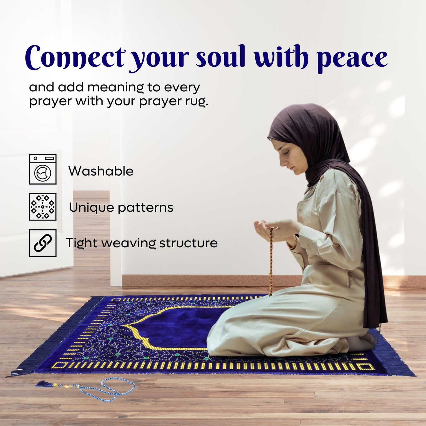 FIRASET Muslim Prayer Rug, Soft Plush Thin Islamic Prayer Mat, Janamaz, Sajada, Praying Carpet, Islamic Gift, Foldable Portable Turkish Prayer Mat for Men&Women, Lightweight Travel Prayer Rug, 26"x43"