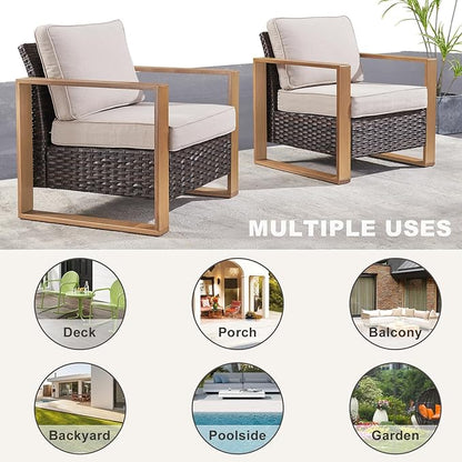 Rilyson 3 Piece Wicker Patio Furniture Set,Patio Bistro Set with 2 Rattan Armrest Chairs and 1 Side Table,Sturdy Frame,All-Weather PE Wicker,Wide Armrest,Deep Seating and Thick Cushions(Brown/Beige)
