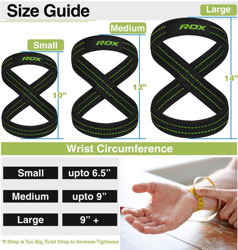 RDX Weight Lifting Straps Figure 8, Anti Slip Strap with Cuffs Wrist Support for Gym Workout Deadlift Powerlifting Bodybuilding Weightlifting, Fitness Strength Training, Hand Bar Grip for Men