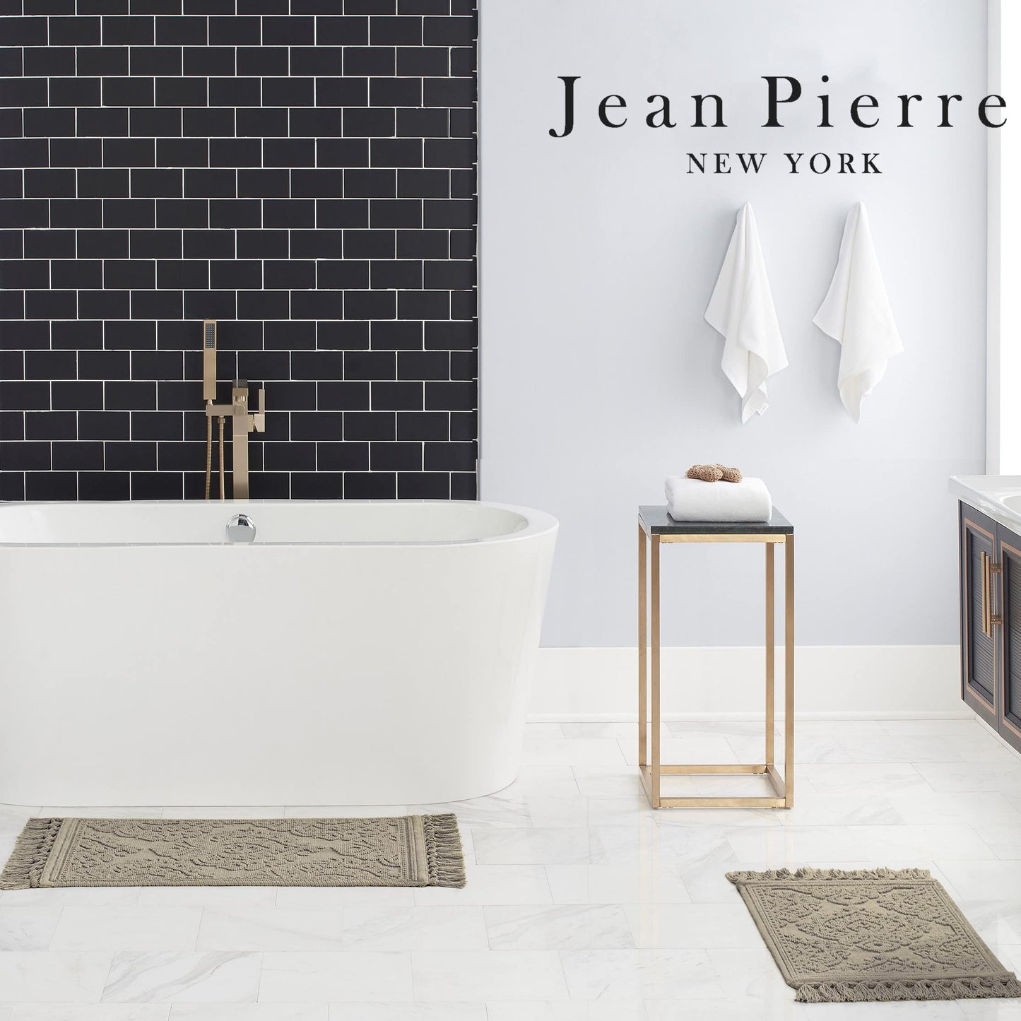 Jean Pierre - Ricardo Bath Mat, Woven Fringe Bathroom Rugs, 100% Cotton, Premium Bathroom Decor - Measures 21" x 41" - Linen
