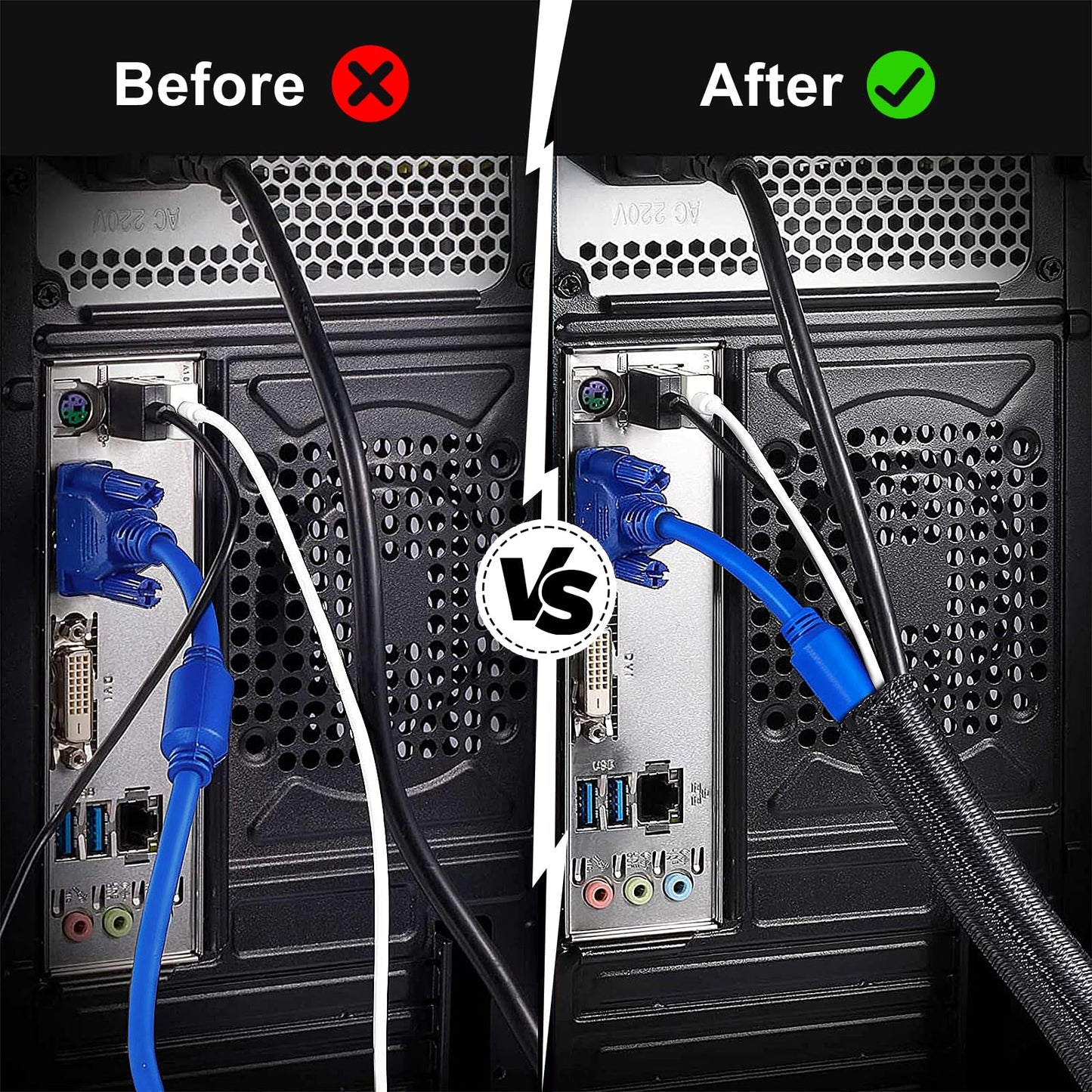 ELECFUN 16ft - 3/4 inch Cable Management Sleeve Cord Protector, Split Wire Loom for USB TV Computer, Braided Wire Cover Hider Organizer Tubing Protect Cat Dog from Chewing, Black