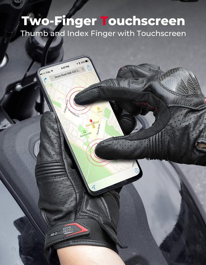 KEMIMOTO Sheepskin Leather Motorcycle Gloves for Men, Protective Motorcycle Gloves for Motocross Motorbike Dirt Bike Bicycle Racing ATV UTV