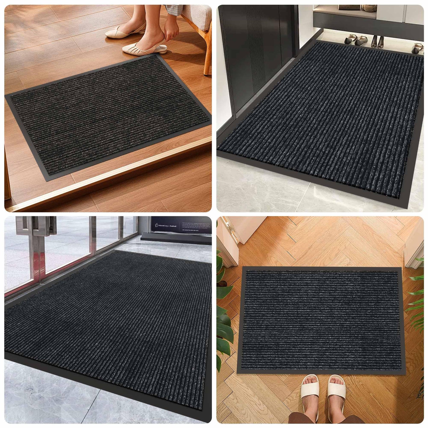 HOMEK Front Door Mat, 10' x 3' Commercial Floor Mat, Heavy Duty Welcome Mat, Rubber Backing Non Slip Doormat for Entryway, Grey