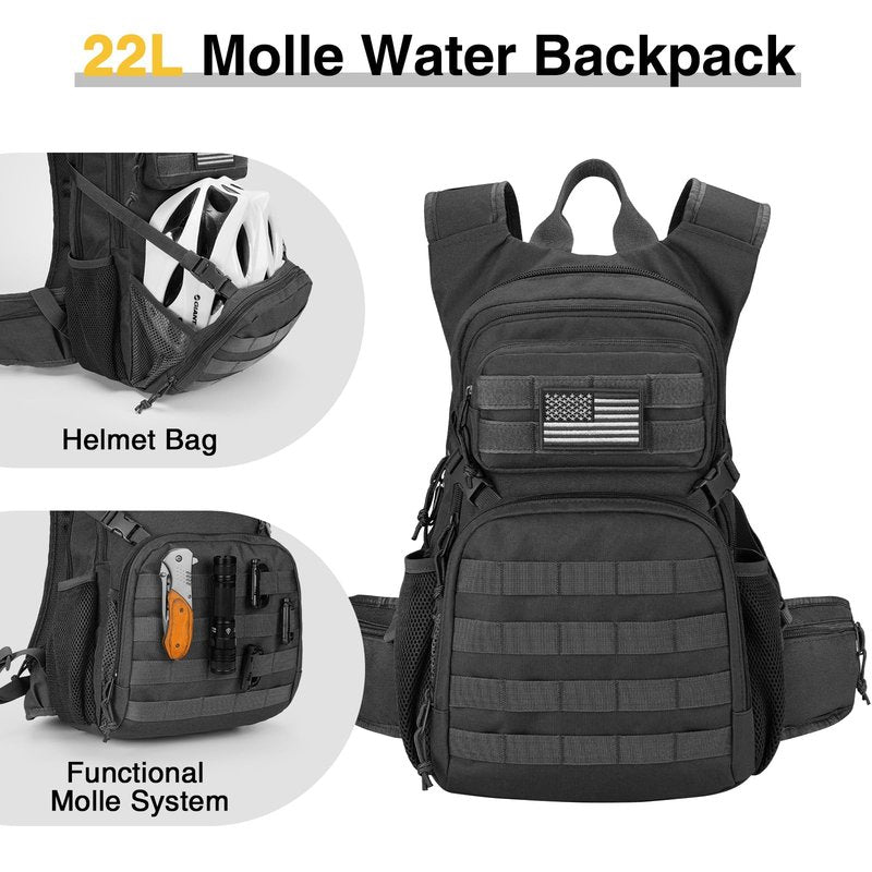 CVLIFE Hydration Backpack with 3L TPU Water Bladder, 22L Tactical Hiking Backpack for Men Women, Heavy Duty Molle Water Backpack with Multiple Compartments for Cycling Running Hunting Camping (Black)